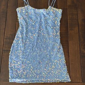 Sequin Embellished Blue Dress